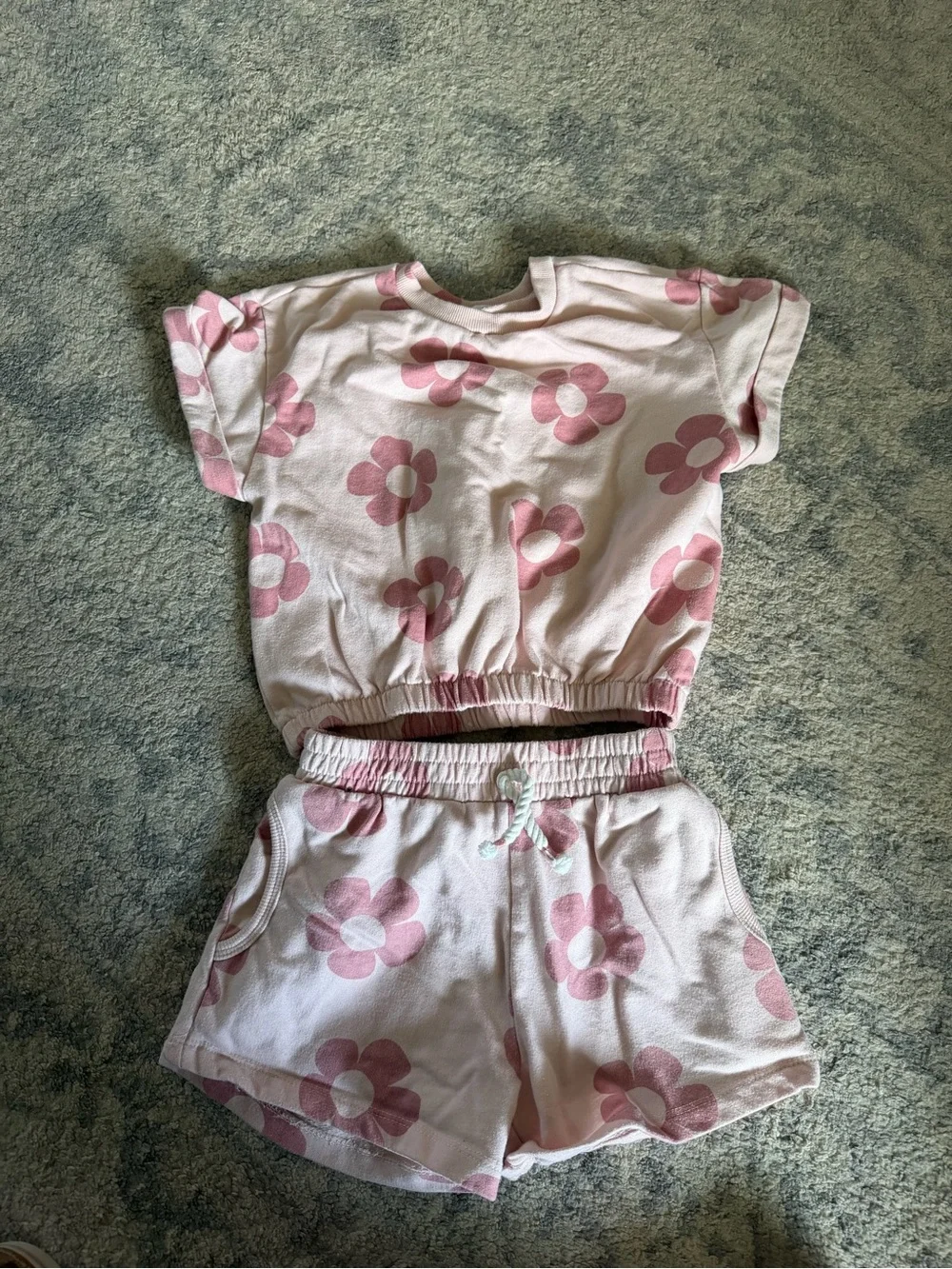Pink Floral Kids MatchingSet - Soft Short Sleeve Top & Shorts